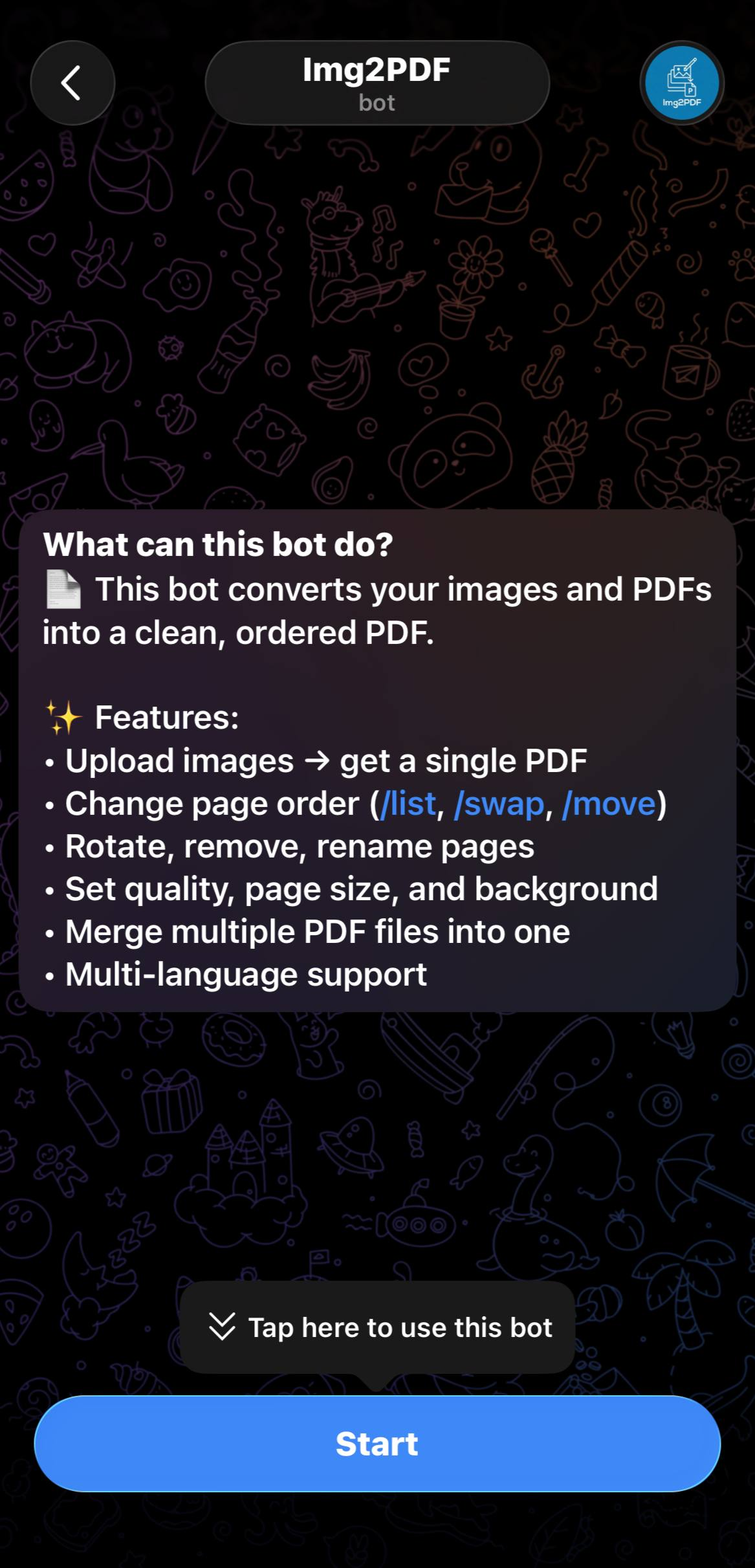 Img2PDF Telegram Bot - Features Overview